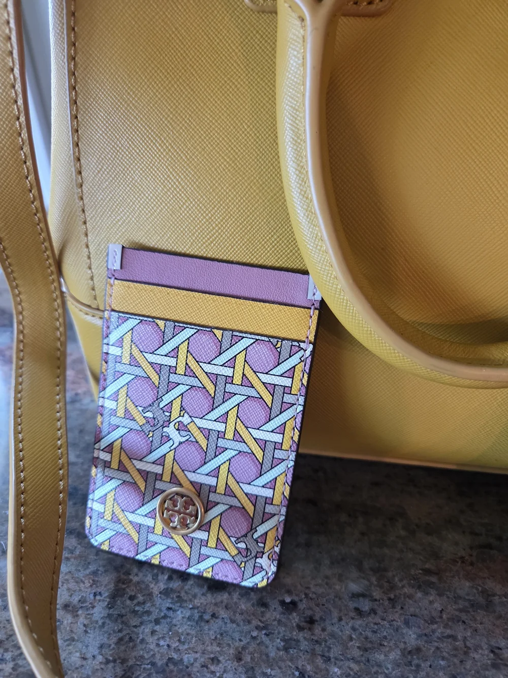 Tory Burch Yellow Leather Satchel with Two Cardholders